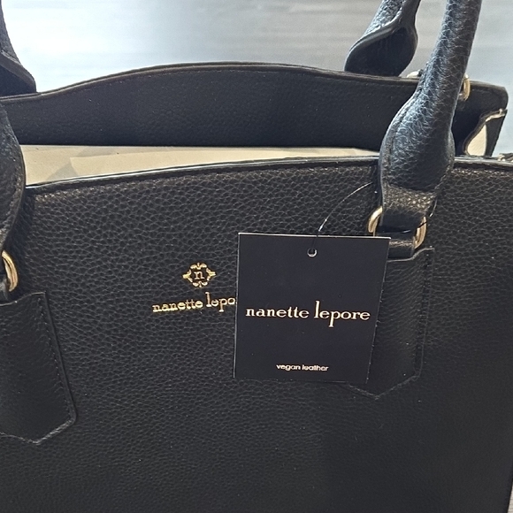 NWT Nanette Lepore Comtrast Convertible Vegan Leather Satchel Black White - Picture 2 of 8